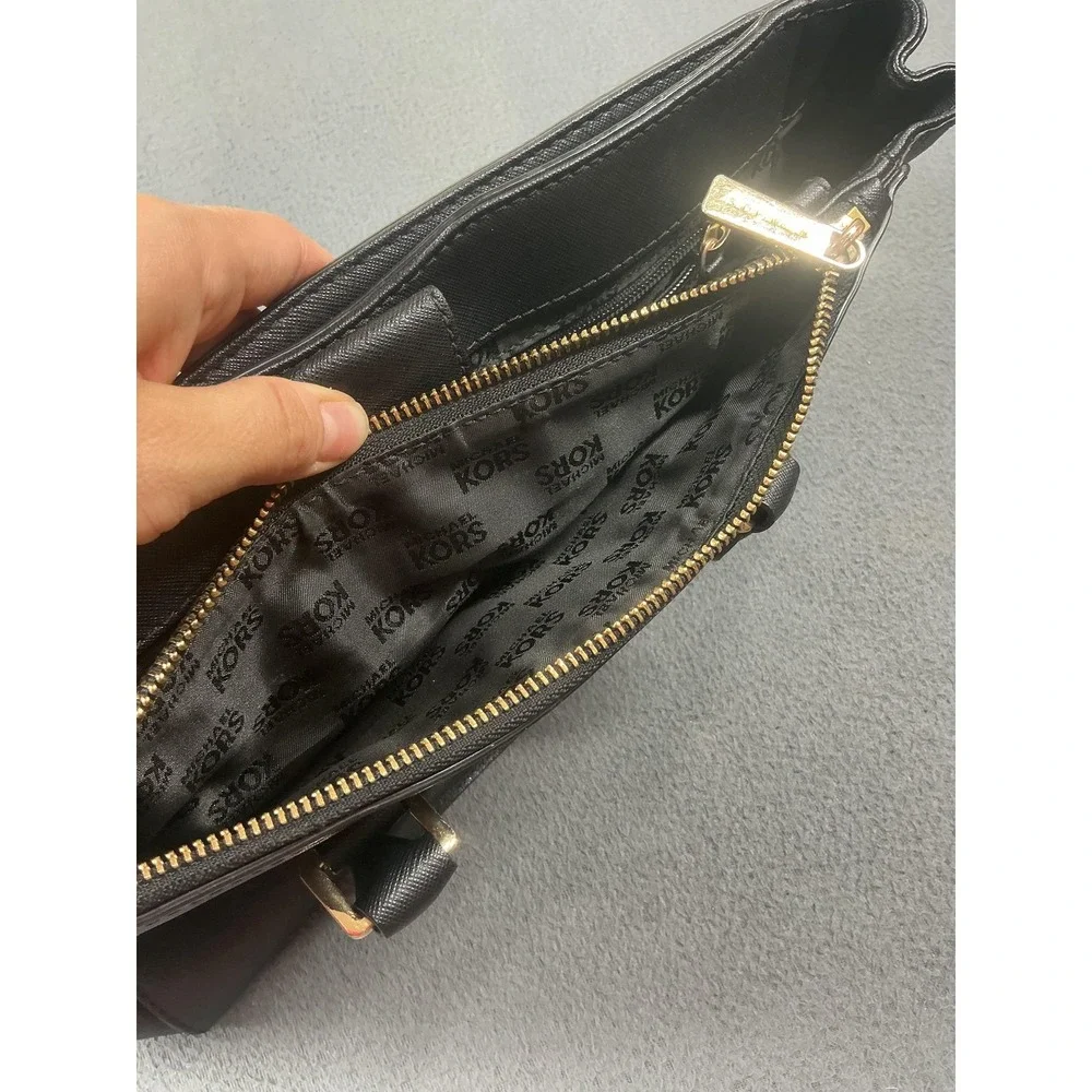 Michael Kors Satchel Bag Womens Medium Black Leather Studded Gold Hardware